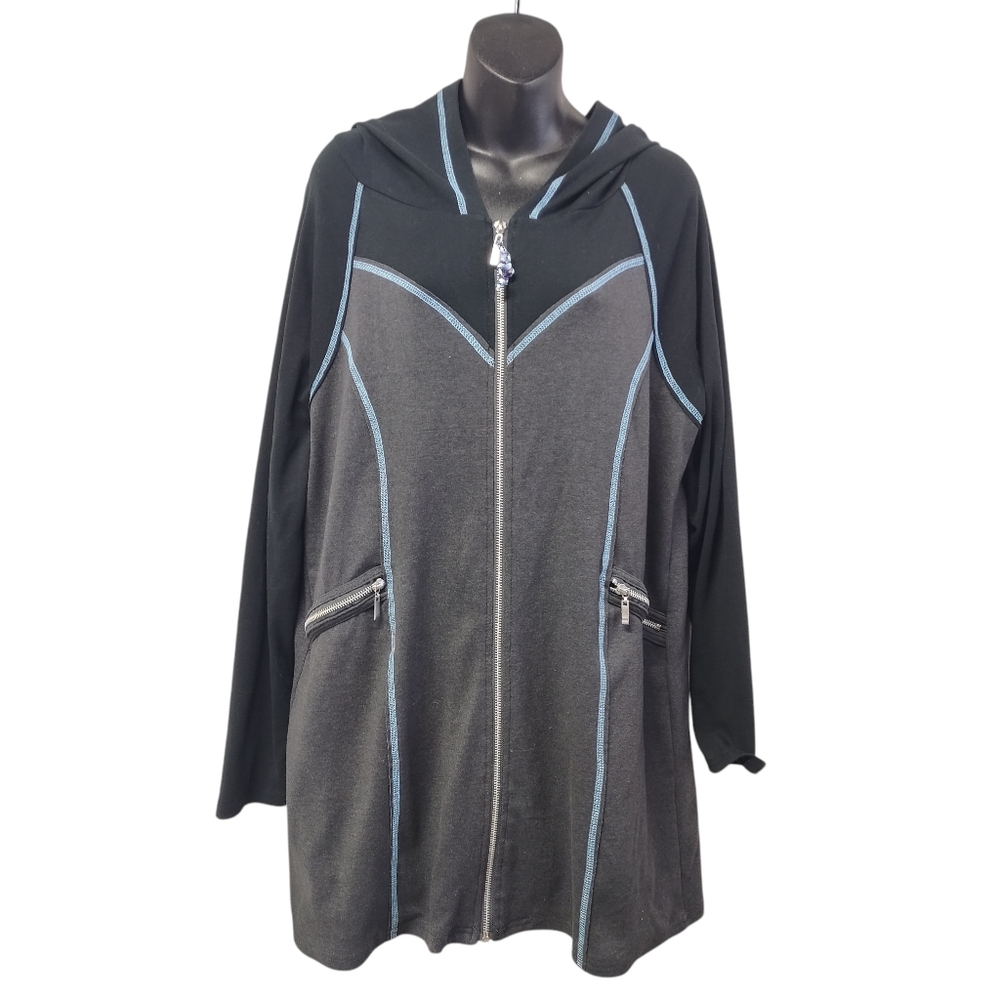 Laura Hlavac Size L Hooded Full zip Sweatshirt Yoga Casual stitching Gray Jacket